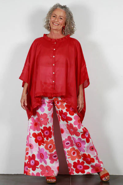 Soft Top Linen Pants - Flower Power