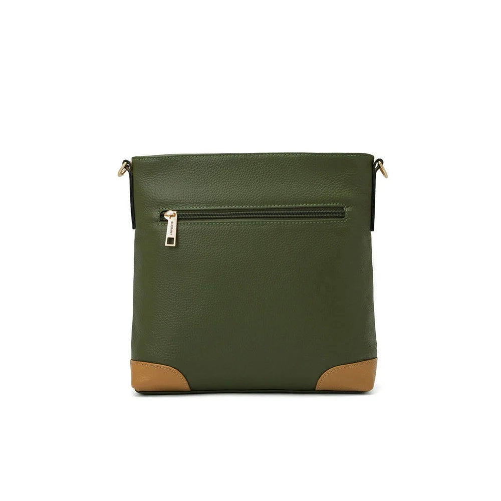 EVIE LEATHER CROSS BODY BAG- 2 TONE - OLIVE/TAN