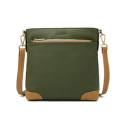 EVIE LEATHER CROSS BODY BAG- 2 TONE - OLIVE/TAN