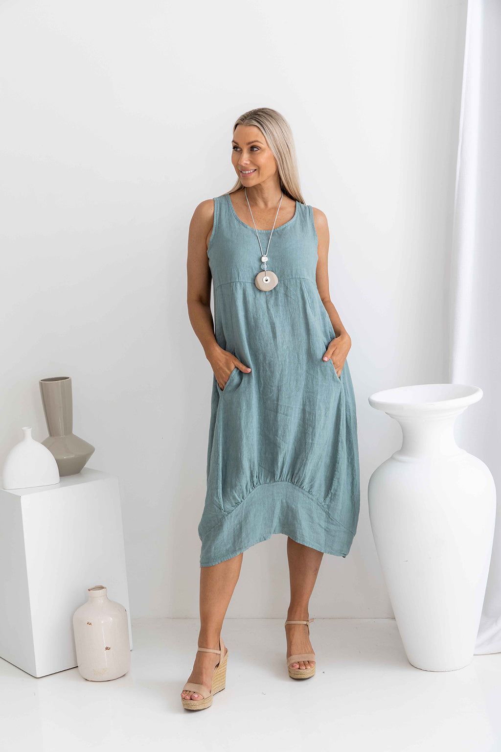 Camilla Linen Dress - Blue