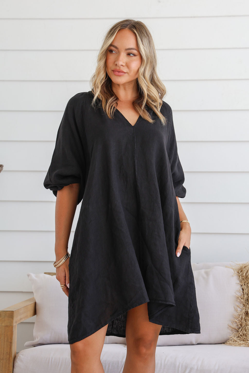 Felice Linen Dress - Black