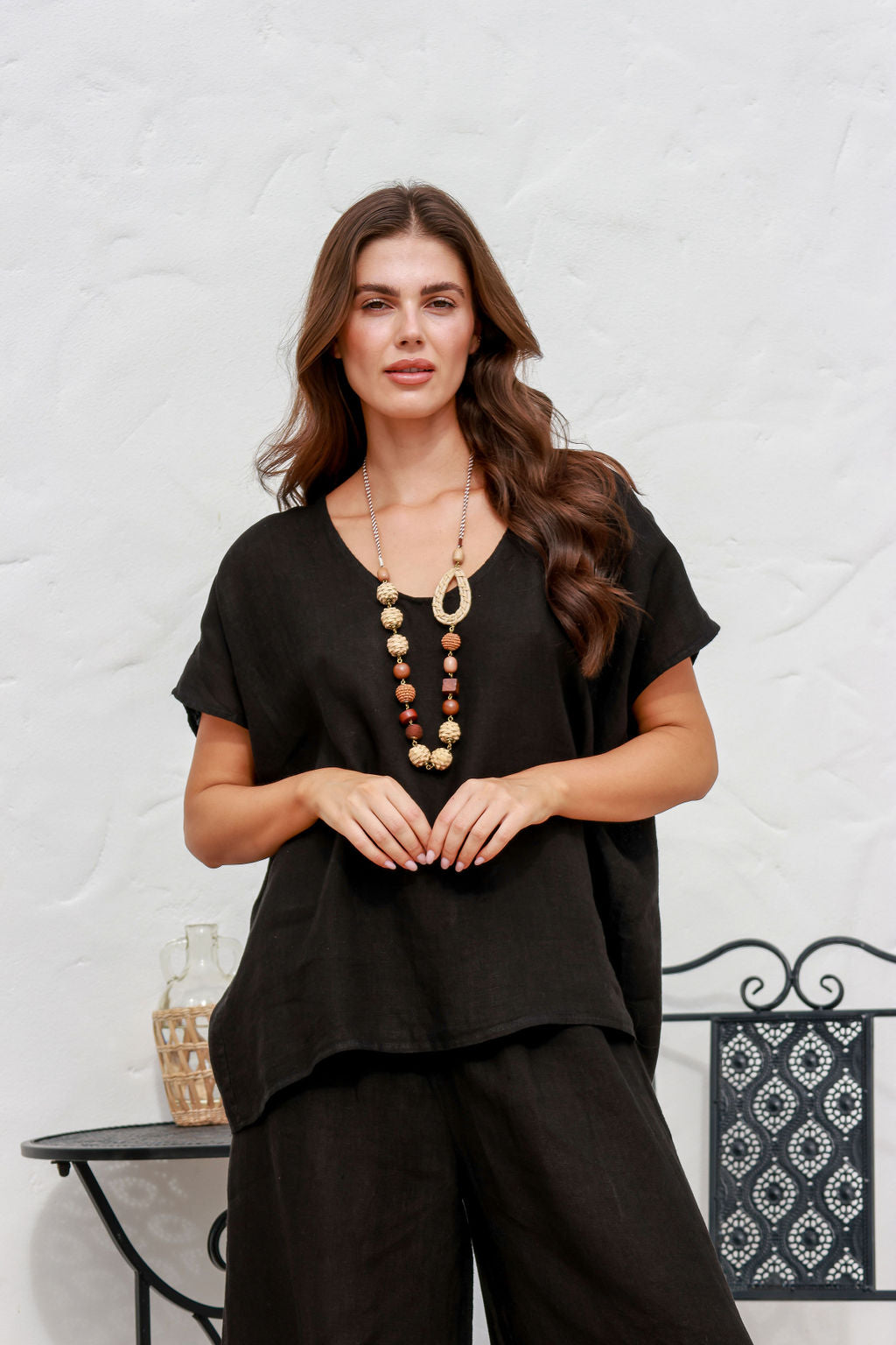 Iris Linen Top - Black