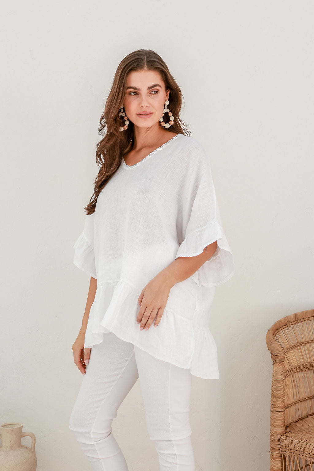 Aster Linen Top - White