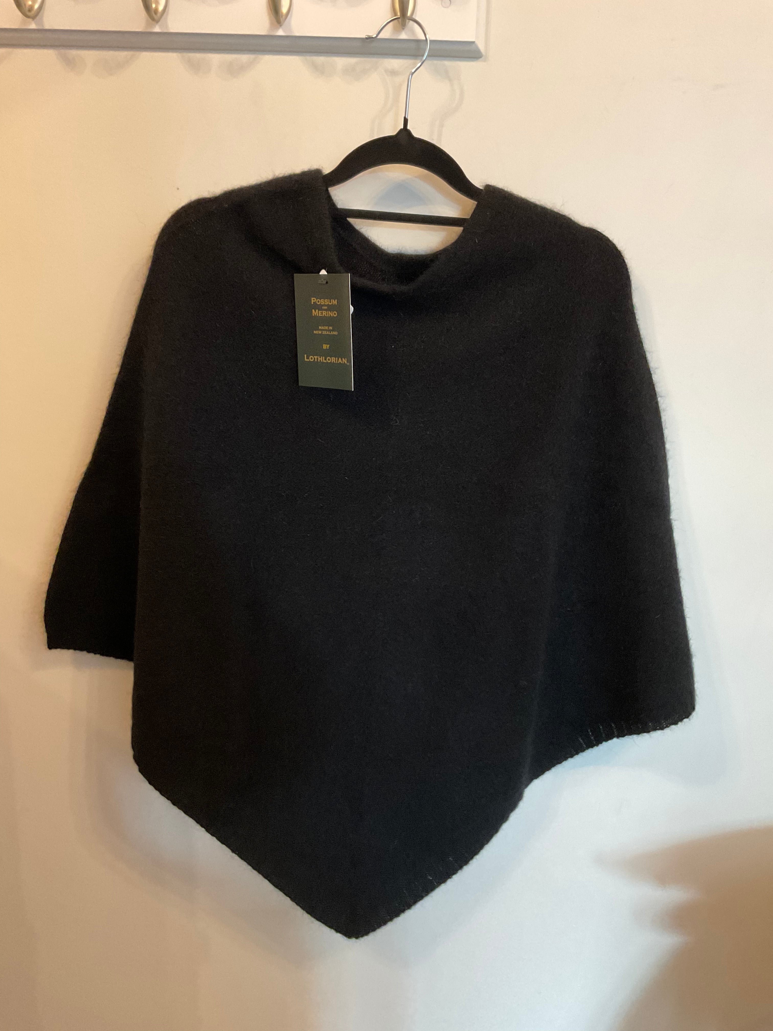 Possum/Merino Poncho - Black