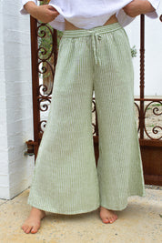 Alghero Pants - Moss Green Stripe Linen