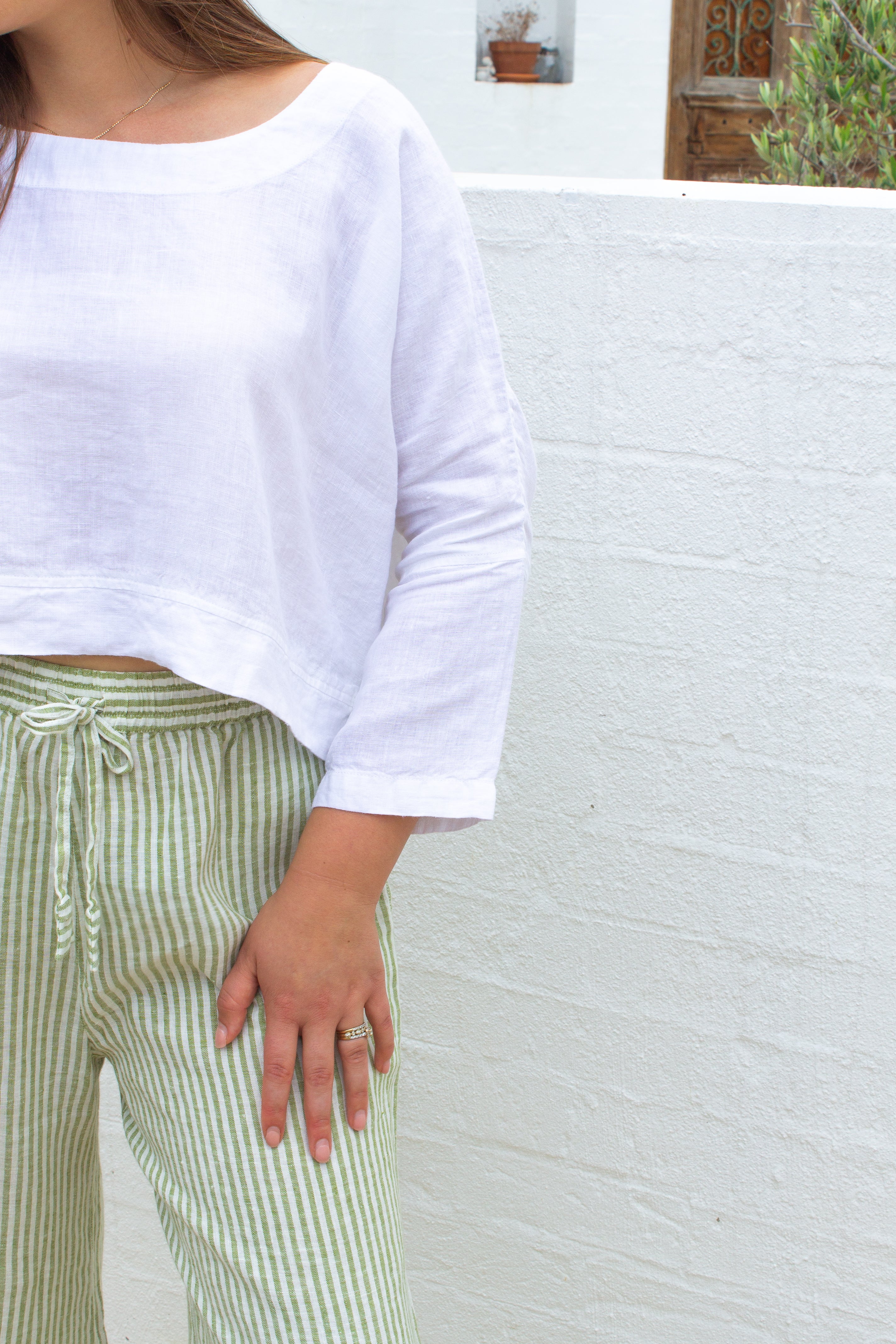 Alghero Pants - Moss Green Stripe Linen