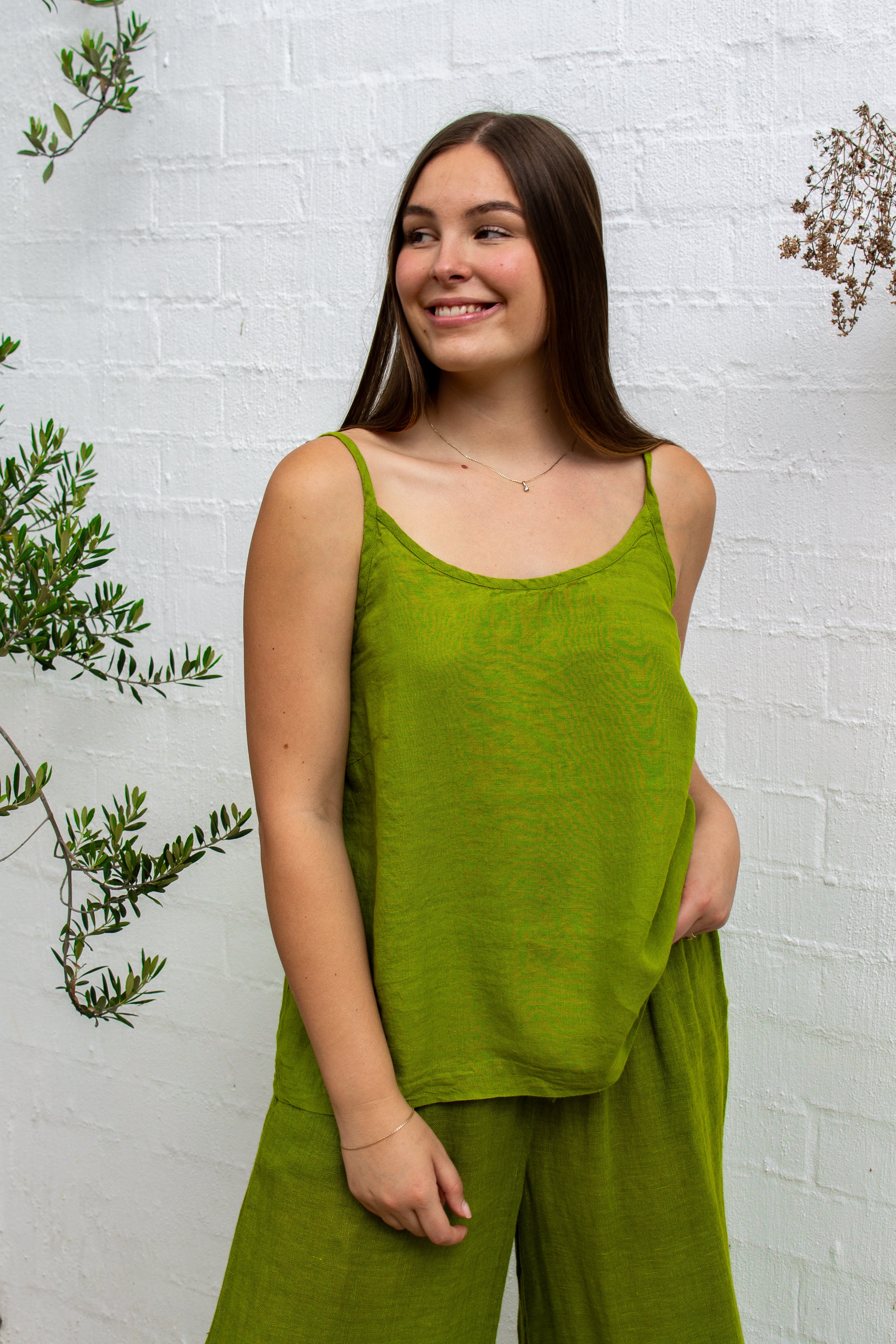 Bosa Cami - Moss Green Linen