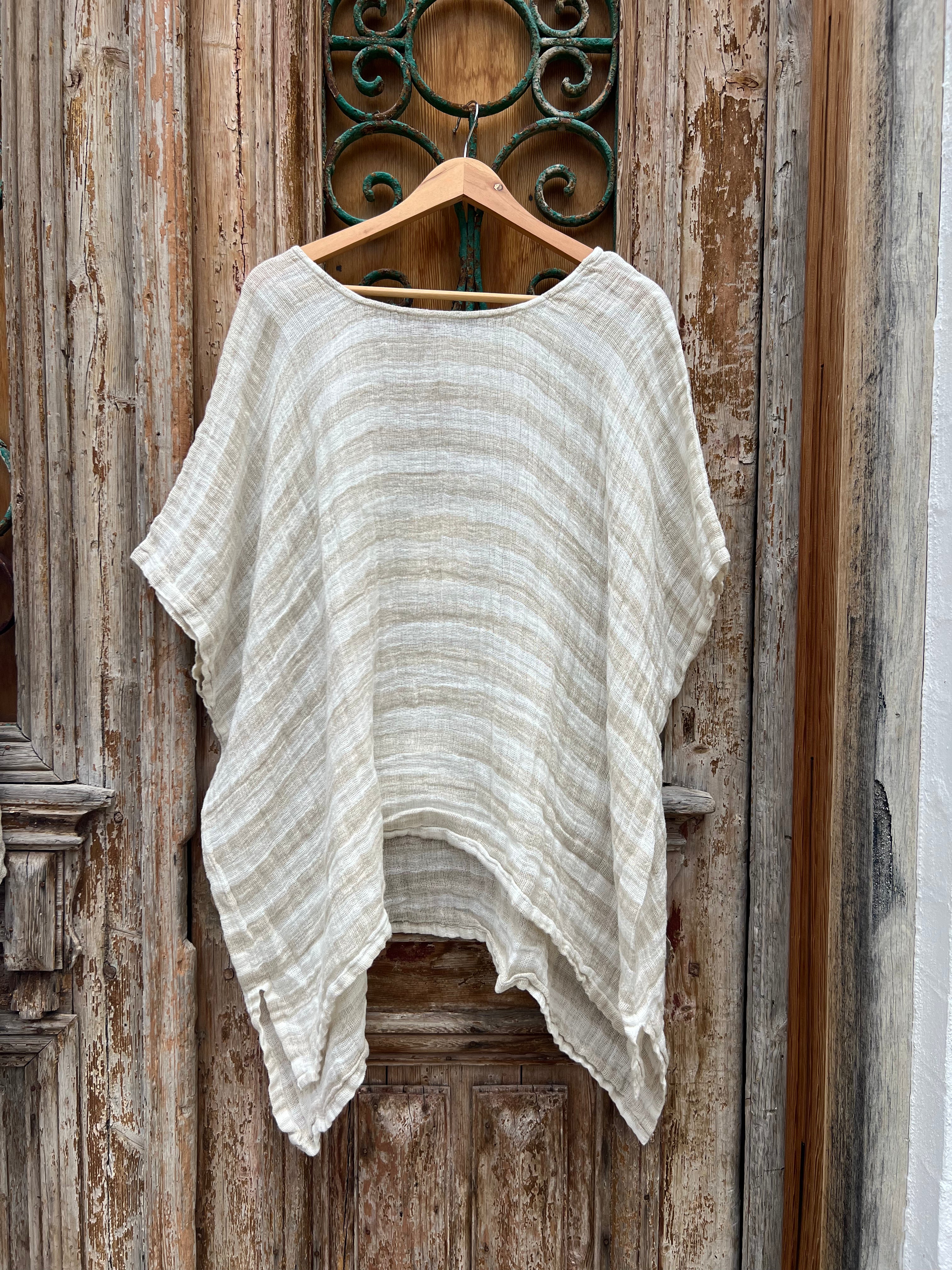 Palau Top - Natural & White Stripe Mesh