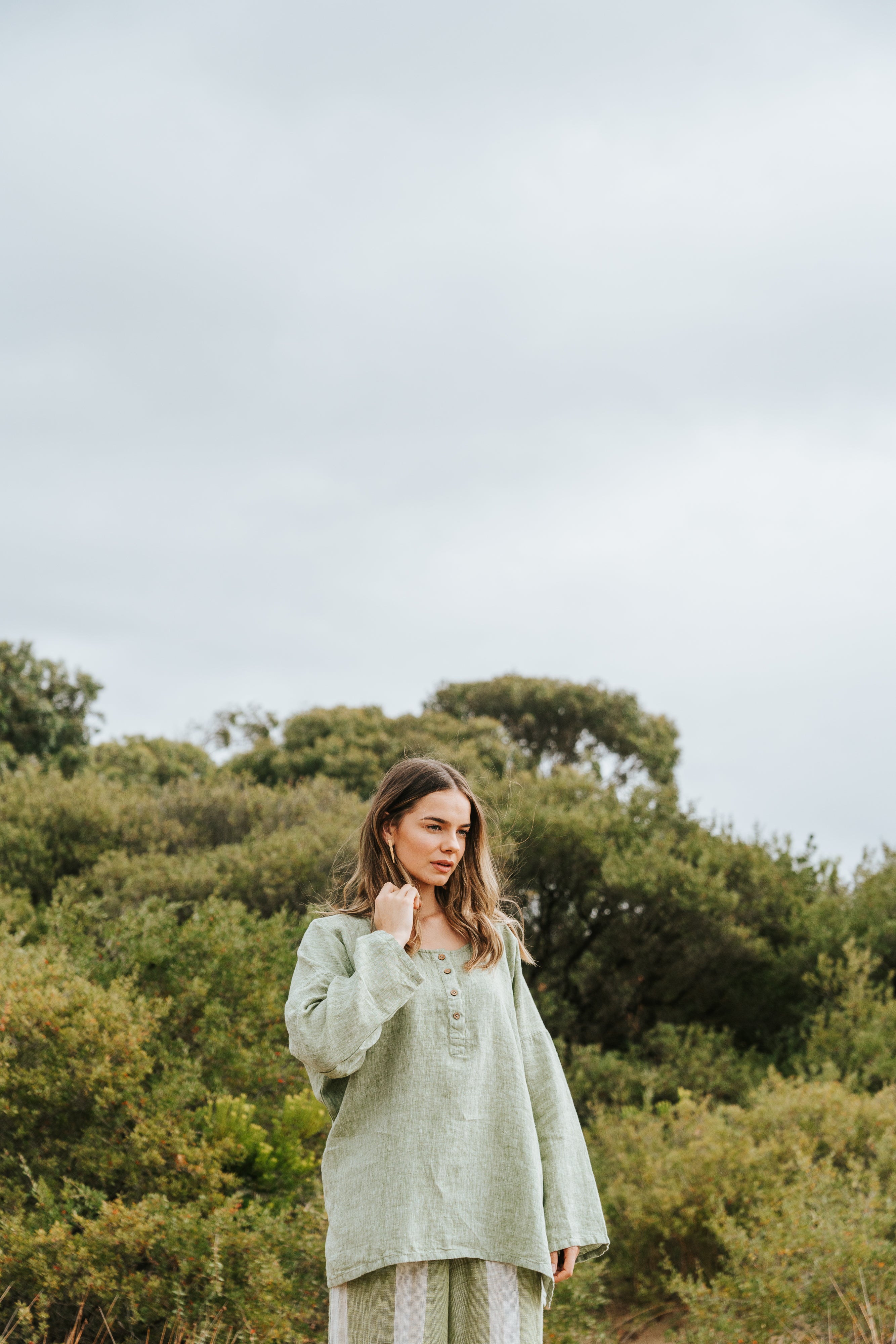 Moneta Top - Chambray Green Linen