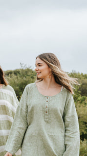 Moneta Top - Chambray Green Linen