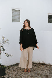 Moneta Top - Black Linen