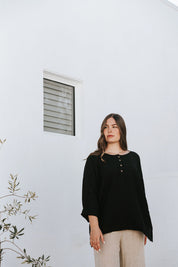 Moneta Top - Black Linen