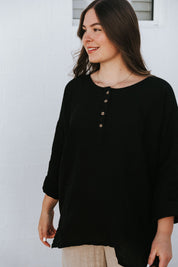 Moneta Top - Black Linen