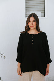 Moneta Top - Black Linen