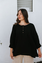 Moneta Top - Black Linen