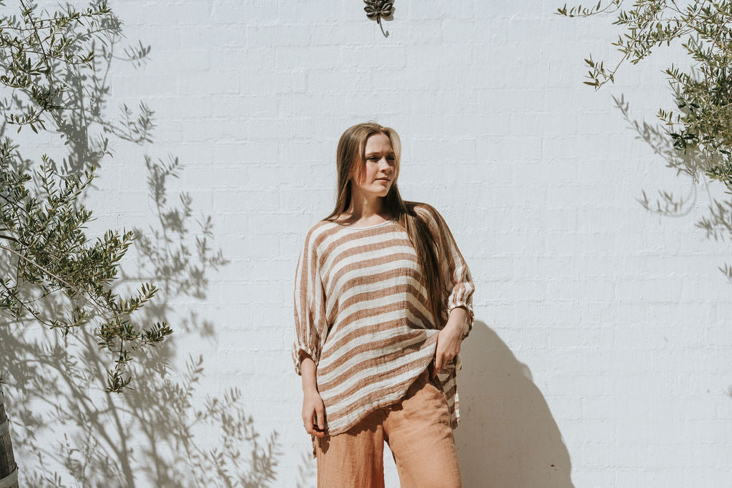 Olbia Top - Rust Stripe Mesh