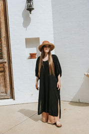 Sassari Dress - Black Linen