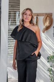 Magnifica Linen Top - Black