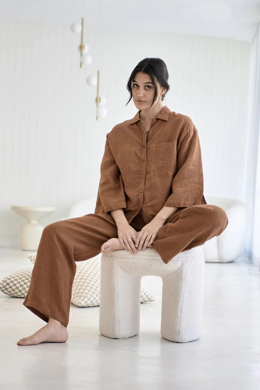 Wide Leg Linen Pant - Nutmeg