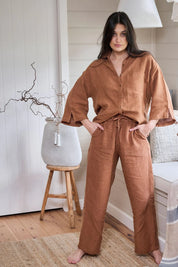 Wide Leg Linen Pant - Nutmeg