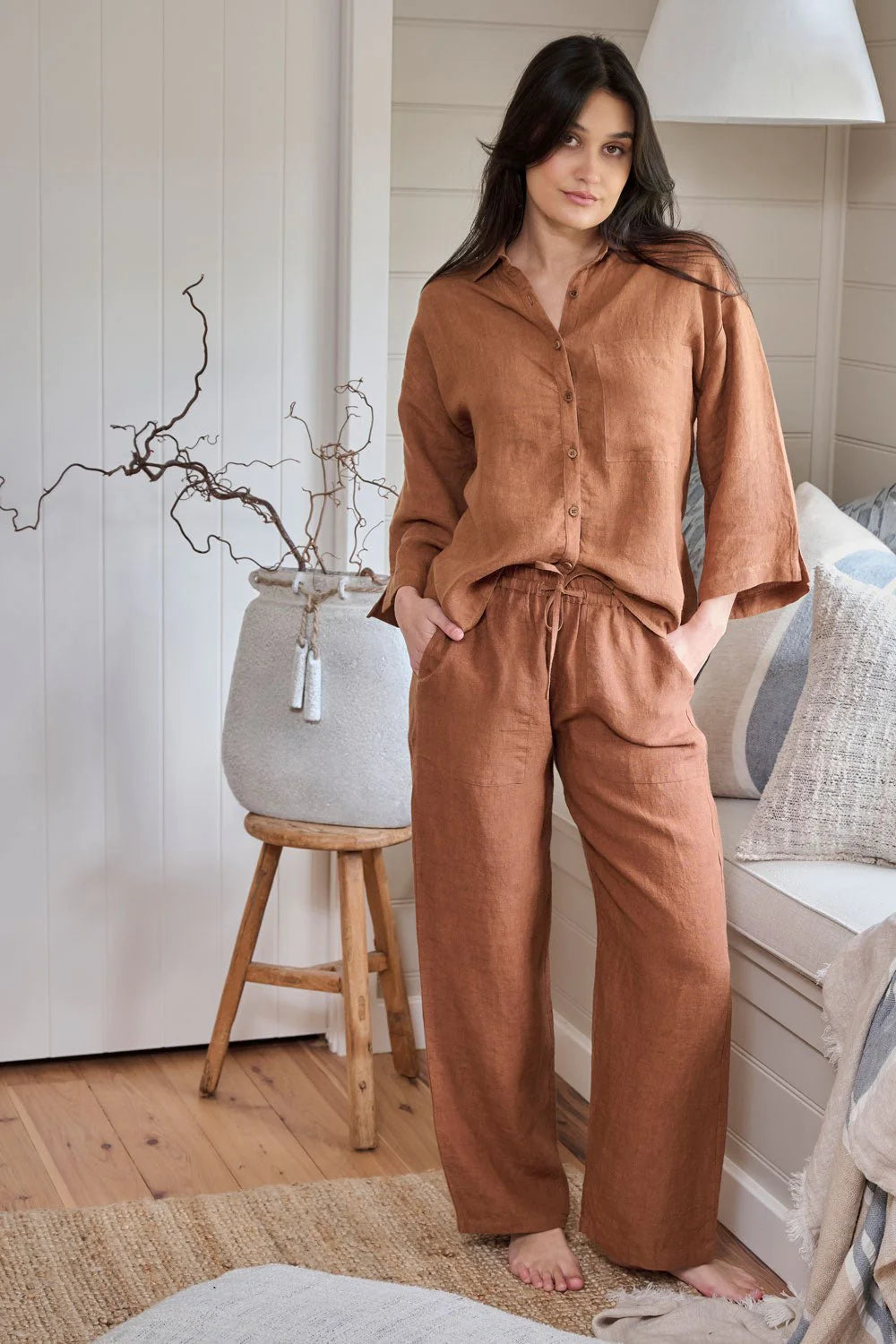 Wide Leg Linen Pant - Nutmeg