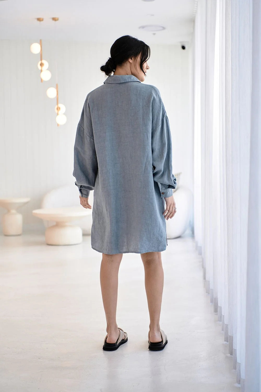 Linen Shift Dress - Blue