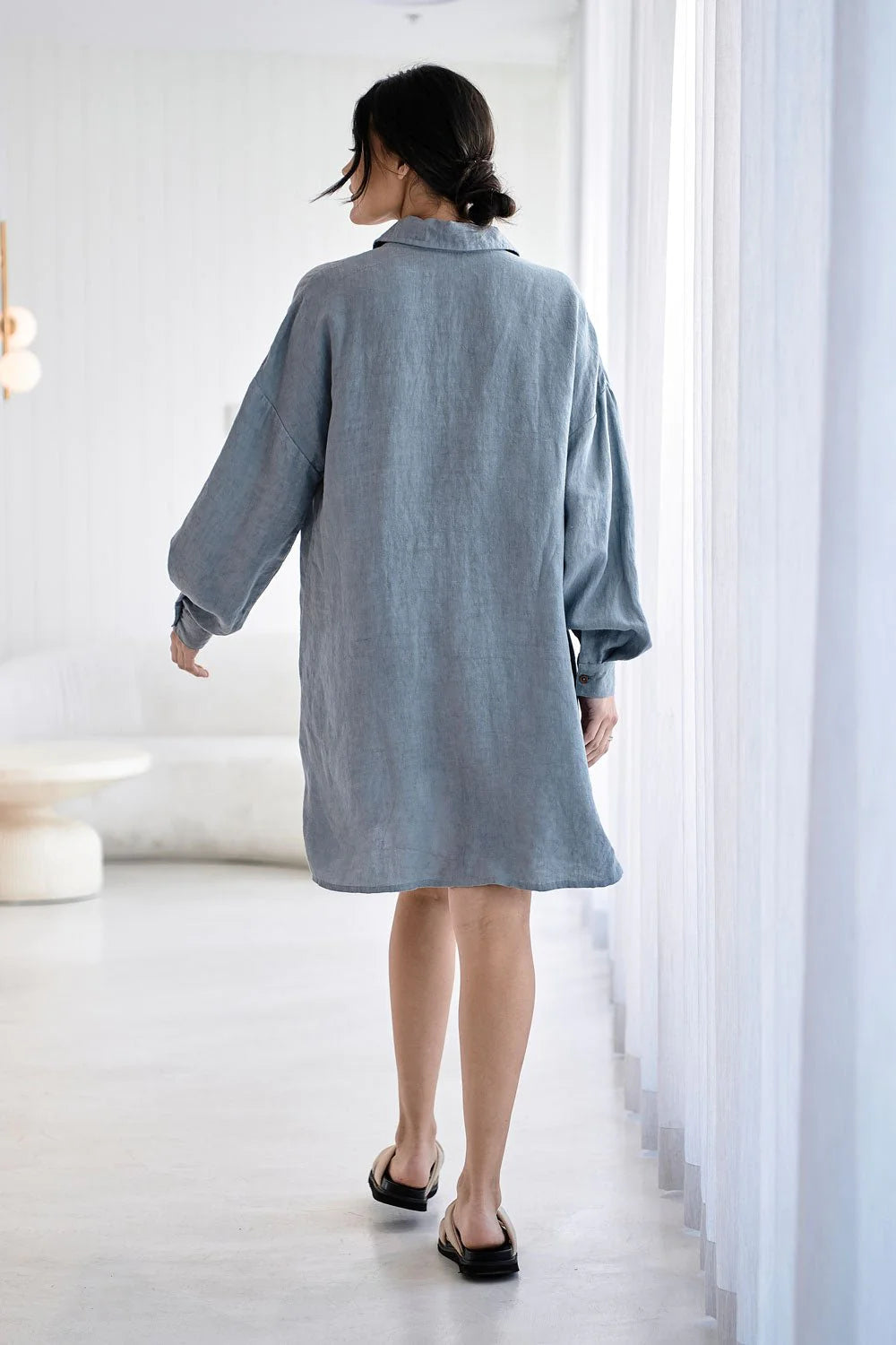 Linen Shift Dress - Blue