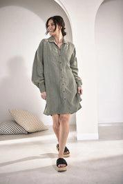 Linen Shift Dress - Pistachio