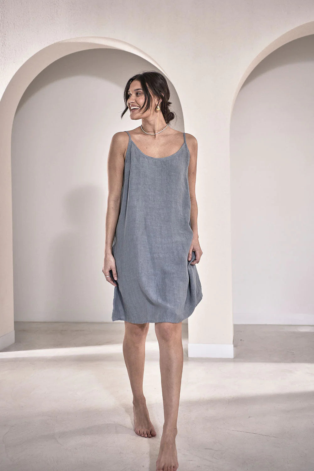 Linen Slip Dress - Blue