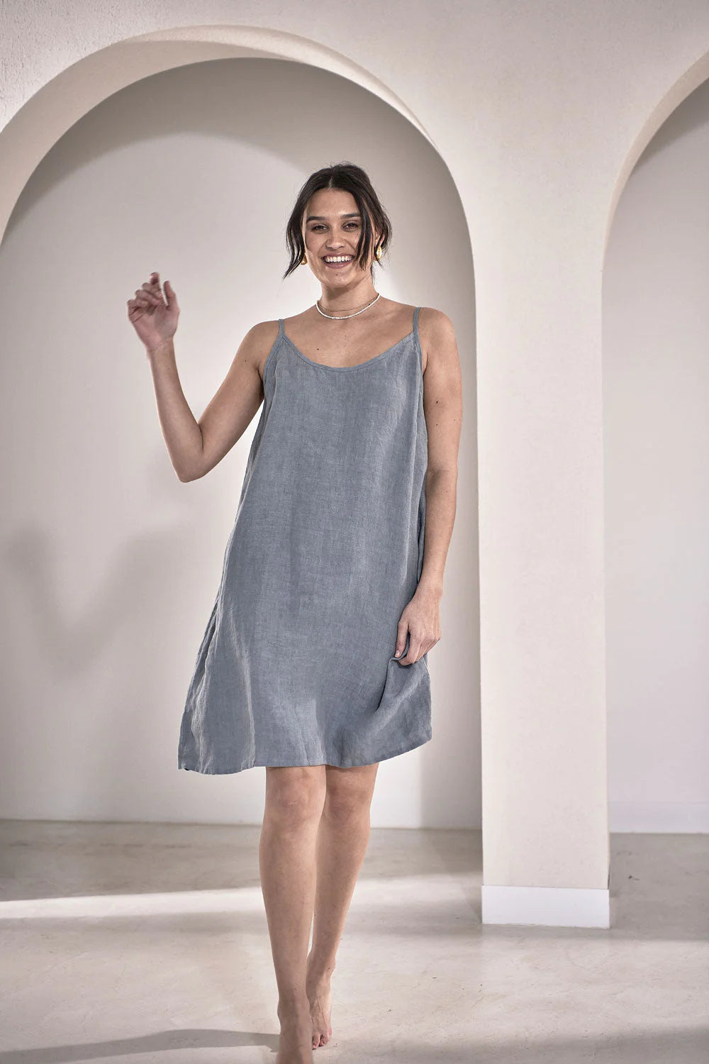 Linen Slip Dress - Blue