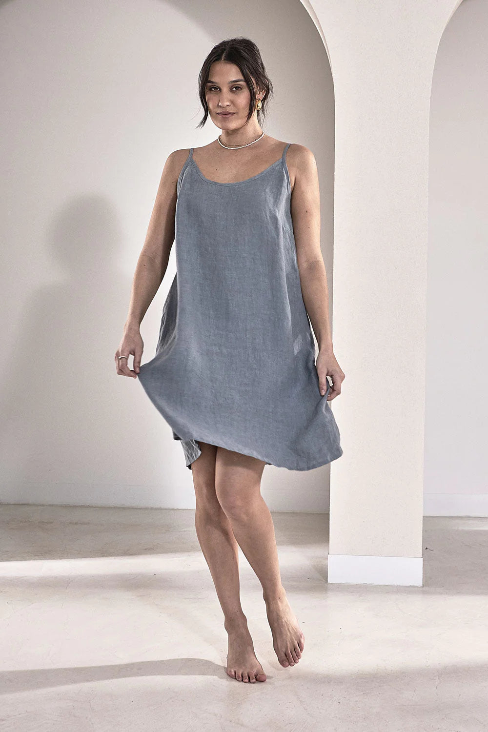 Linen Slip Dress - Blue