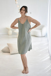 Linen Slip Dress - Pistachio