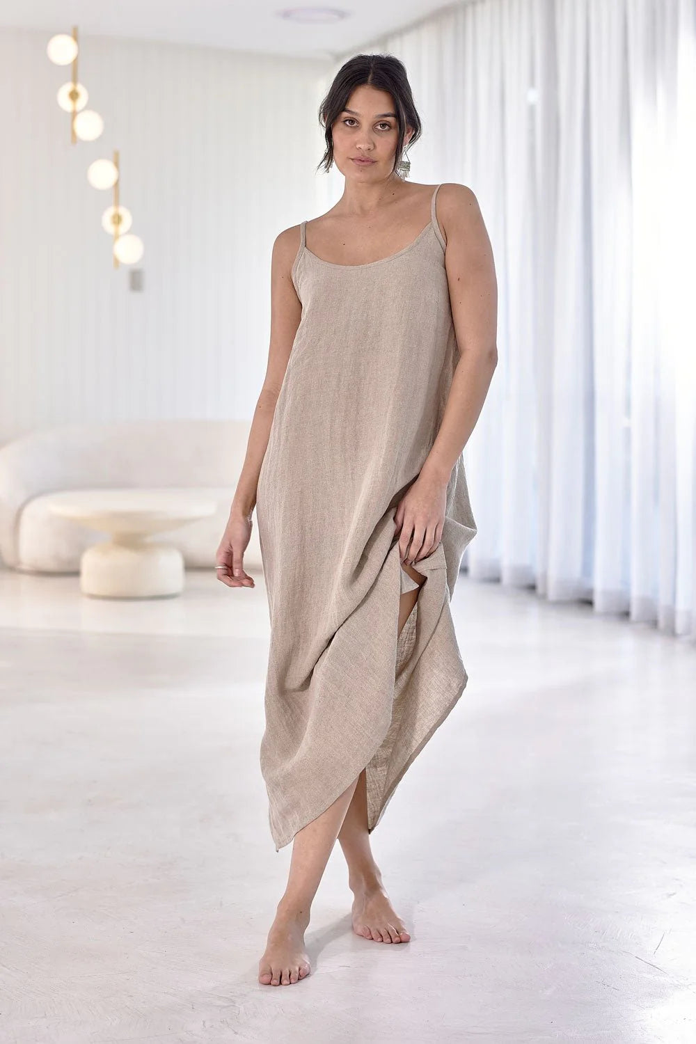 Midi Linen Slip Dress - Natural