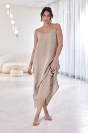 Midi Linen Slip Dress - Natural