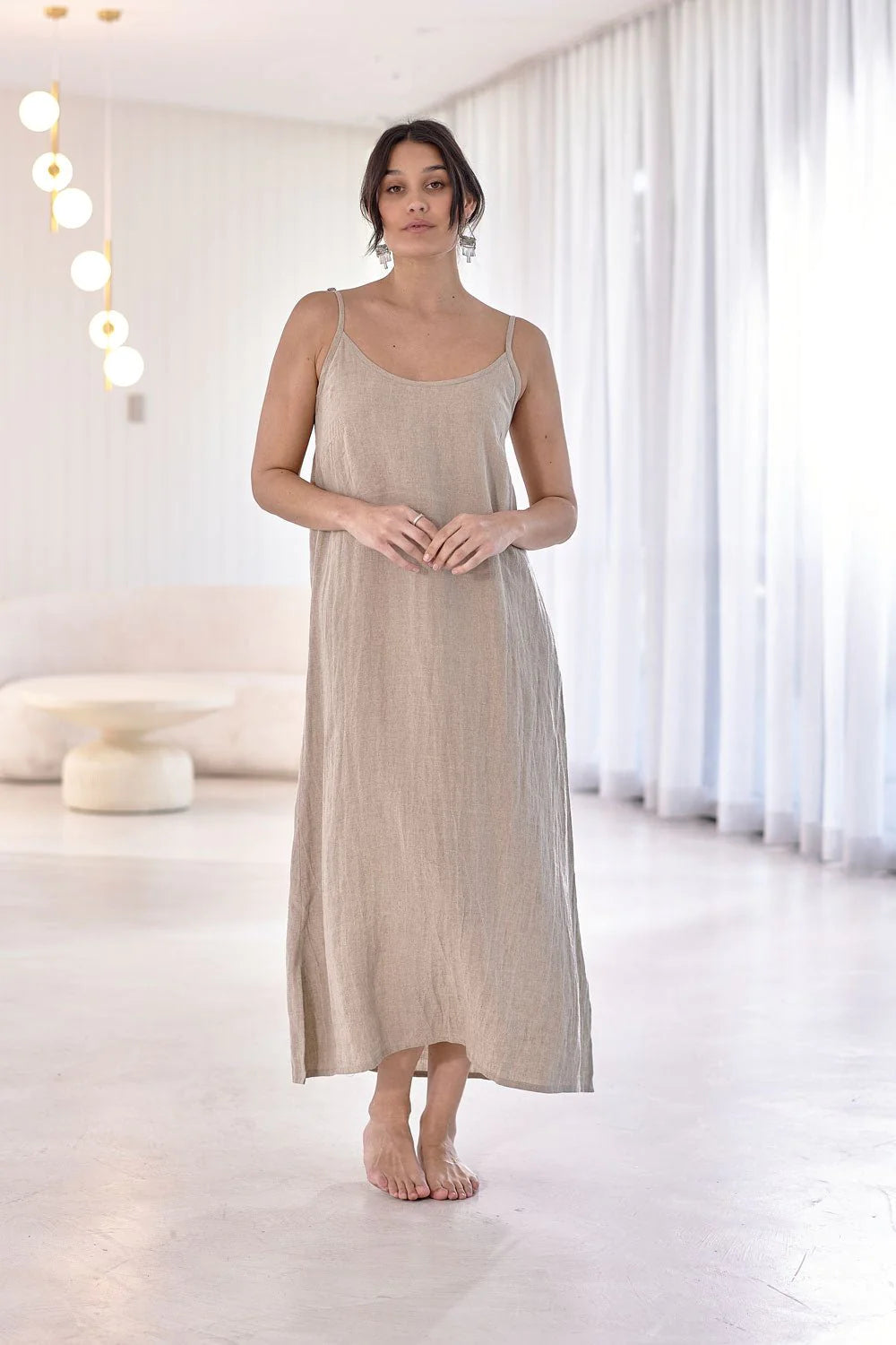 Midi Linen Slip Dress - Natural