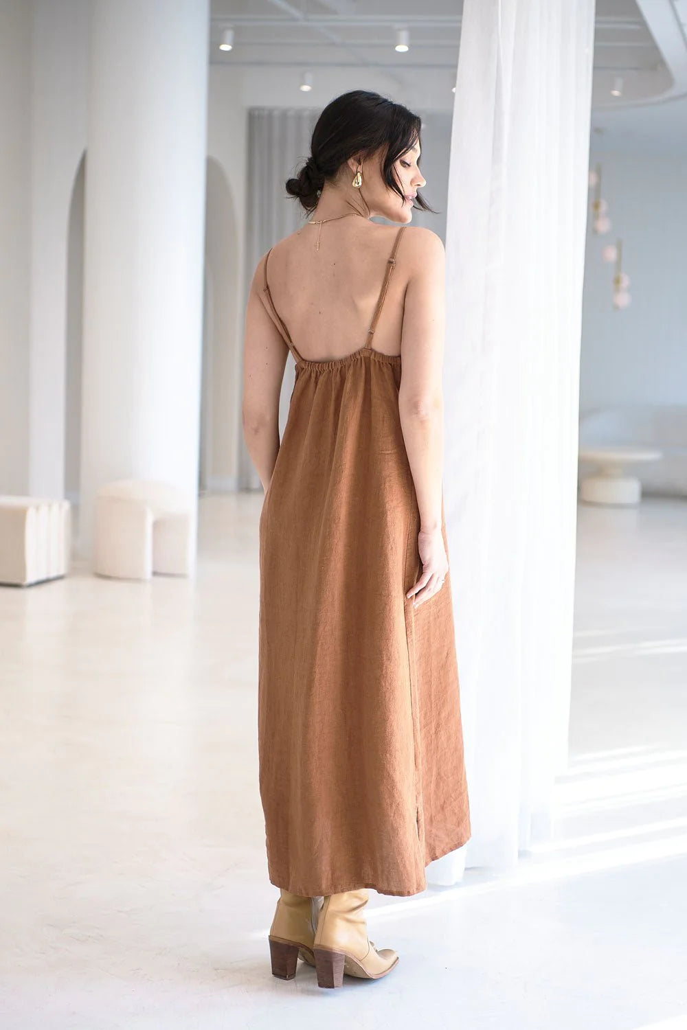 Midi Linen Slip Dress - Nutmeg