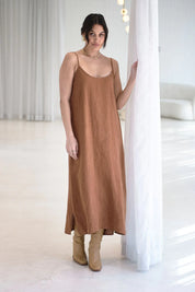 Midi Linen Slip Dress - Nutmeg