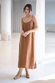 Midi Linen Slip Dress - Nutmeg