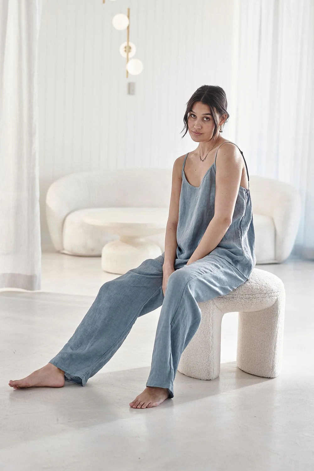 Wide Leg Linen Pant - Blue