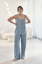 Wide Leg Linen Pant - Blue