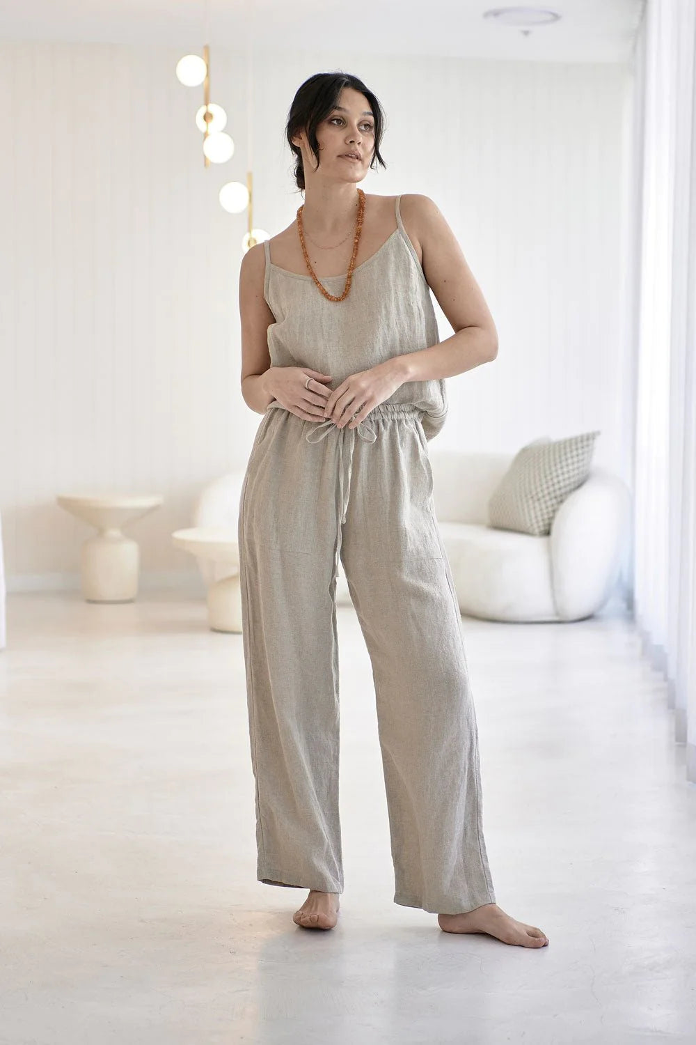 Wide Leg Linen Pant - Natural