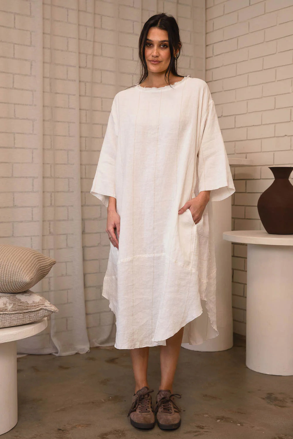 Eadie Malle Linen Dress - Carter Off White W/ Natural