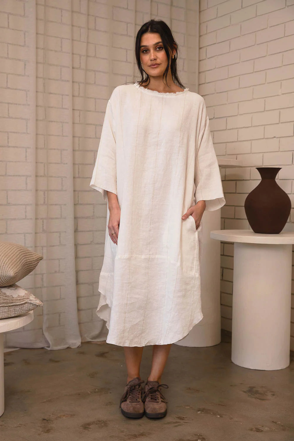 Eadie Malle Linen Dress - Carter Off White W/ Natural