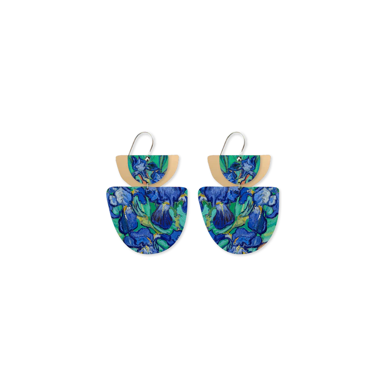 Van Gogh Irises Layered Double Bell Drop Earrings